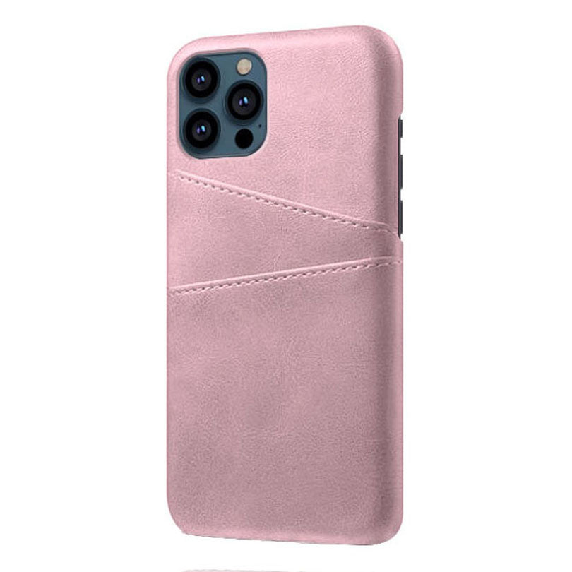 KSQ Leather Coated PC Phone Case for iPhone 13 Pro 6.1 inch, Double Card Slots Ultra Slim Protector Shell