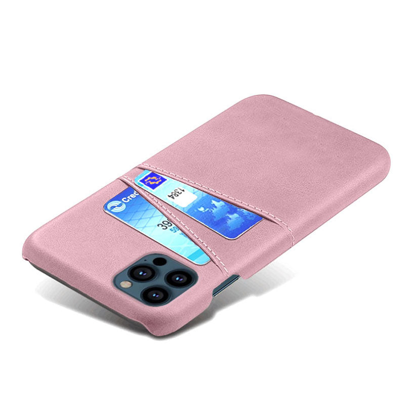 KSQ Leather Coated PC Phone Case for iPhone 13 Pro 6.1 inch, Double Card Slots Ultra Slim Protector Shell