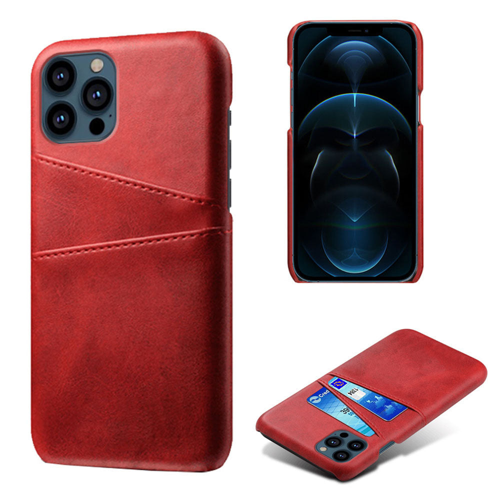 KSQ Leather Coated PC Phone Case for iPhone 13 Pro 6.1 inch, Double Card Slots Ultra Slim Protector Shell