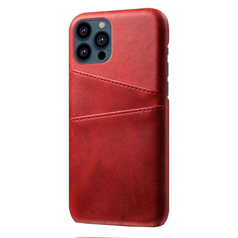 KSQ Leather Coated PC Phone Case for iPhone 13 Pro 6.1 inch, Double Card Slots Ultra Slim Protector Shell