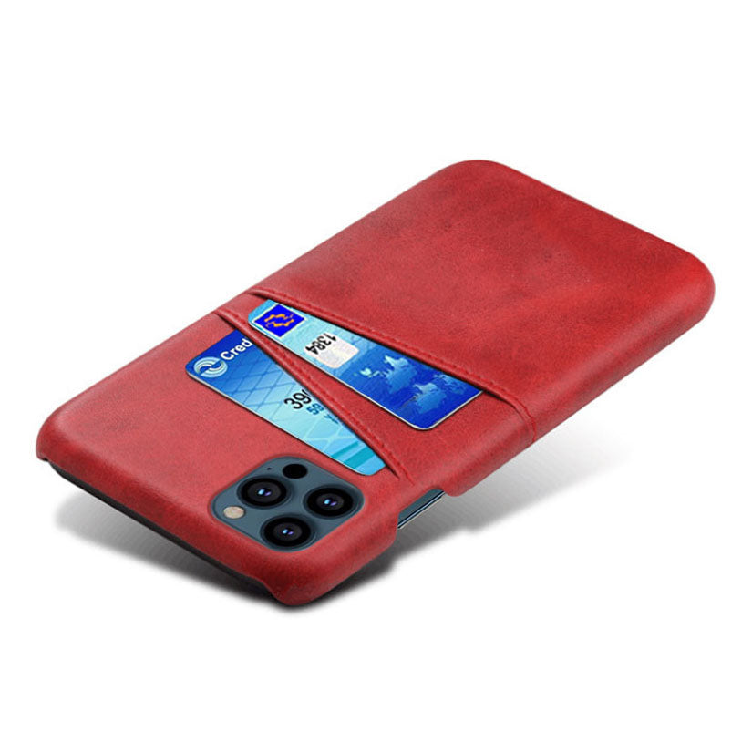 KSQ Leather Coated PC Phone Case for iPhone 13 Pro 6.1 inch, Double Card Slots Ultra Slim Protector Shell
