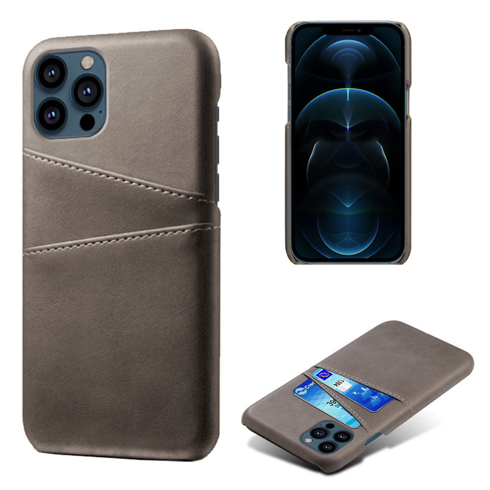 KSQ Leather Coated PC Phone Case for iPhone 13 Pro 6.1 inch, Double Card Slots Ultra Slim Protector Shell