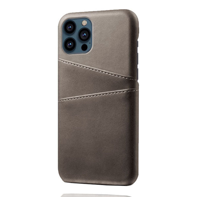 KSQ Leather Coated PC Phone Case for iPhone 13 Pro 6.1 inch, Double Card Slots Ultra Slim Protector Shell