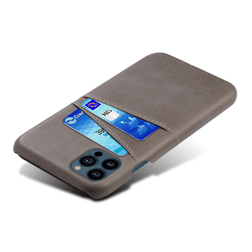 KSQ Leather Coated PC Phone Case for iPhone 13 Pro 6.1 inch, Double Card Slots Ultra Slim Protector Shell