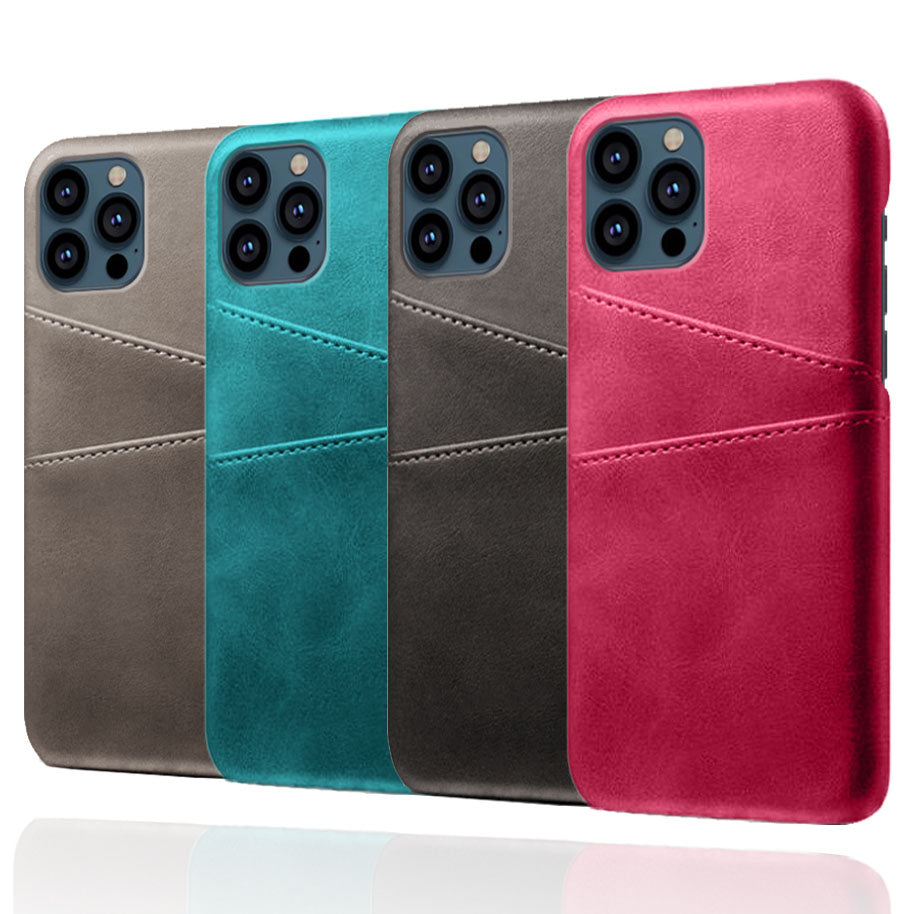 KSQ Leather Coated PC Phone Case for iPhone 13 Pro 6.1 inch, Double Card Slots Ultra Slim Protector Shell