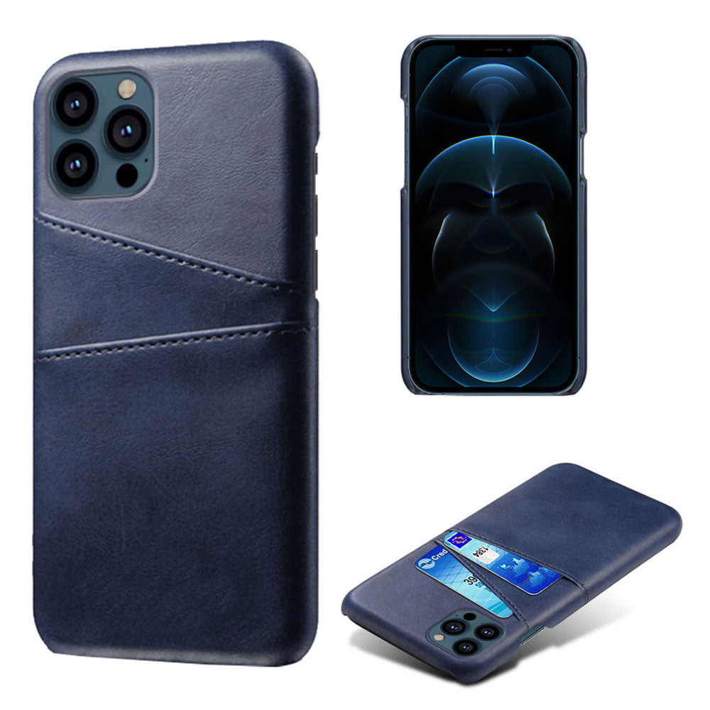 KSQ Leather Coated PC Phone Case for iPhone 13 Pro 6.1 inch, Double Card Slots Ultra Slim Protector Shell