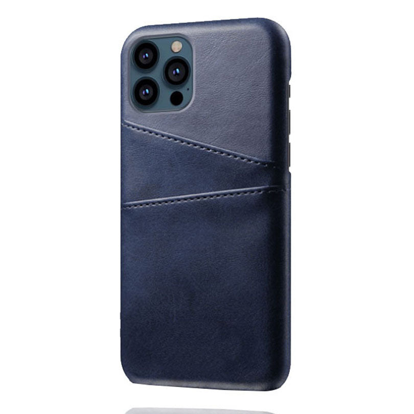 KSQ Leather Coated PC Phone Case for iPhone 13 Pro 6.1 inch, Double Card Slots Ultra Slim Protector Shell