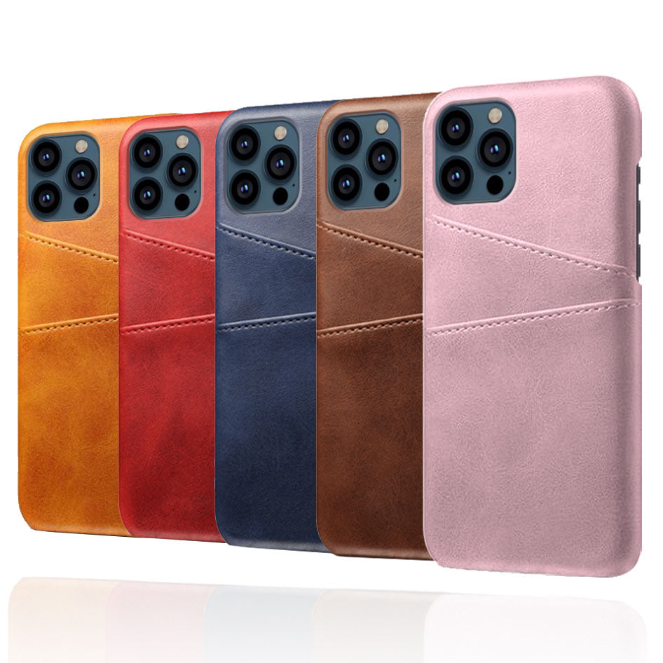 KSQ Leather Coated PC Phone Case for iPhone 13 Pro 6.1 inch, Double Card Slots Ultra Slim Protector Shell