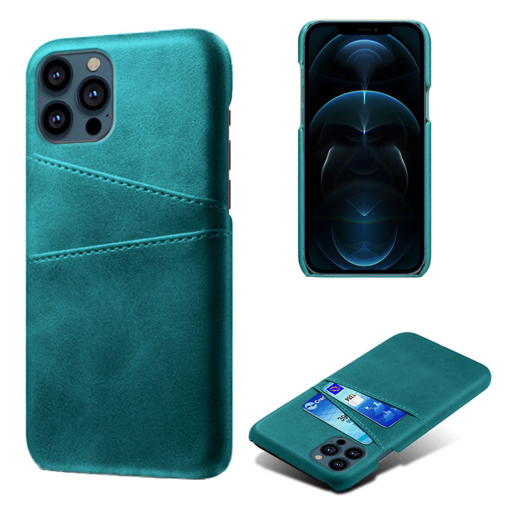KSQ Leather Coated PC Phone Case for iPhone 13 Pro 6.1 inch, Double Card Slots Ultra Slim Protector Shell