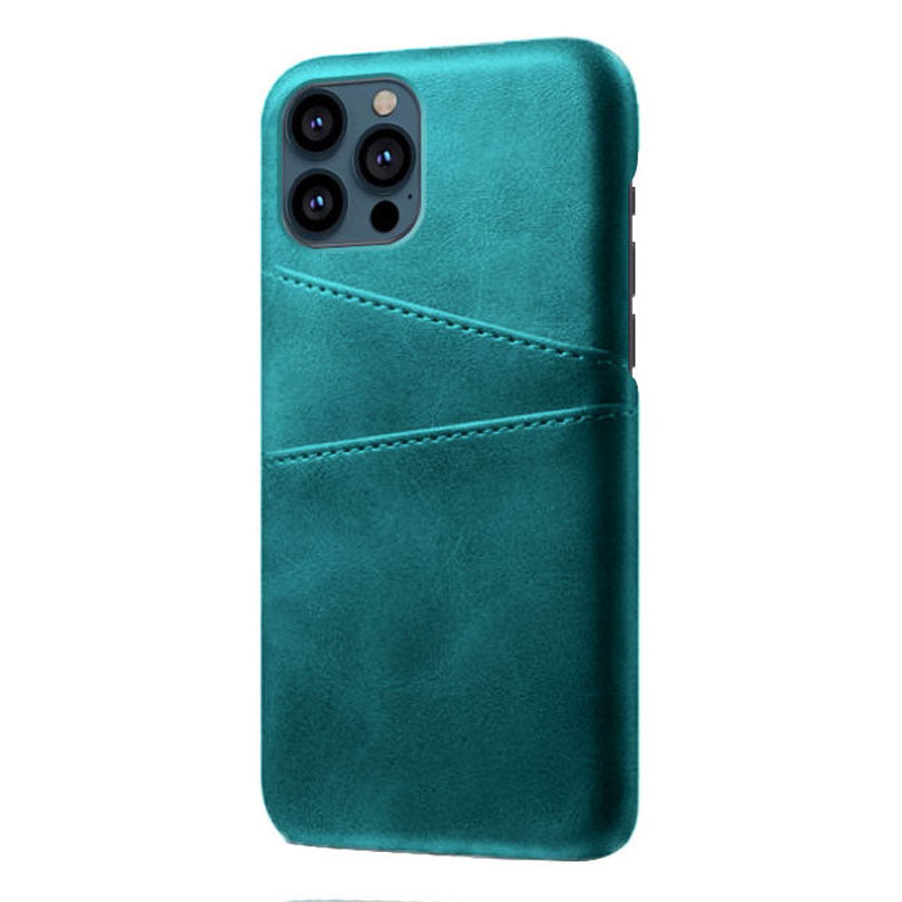 KSQ Leather Coated PC Phone Case for iPhone 13 Pro 6.1 inch, Double Card Slots Ultra Slim Protector Shell