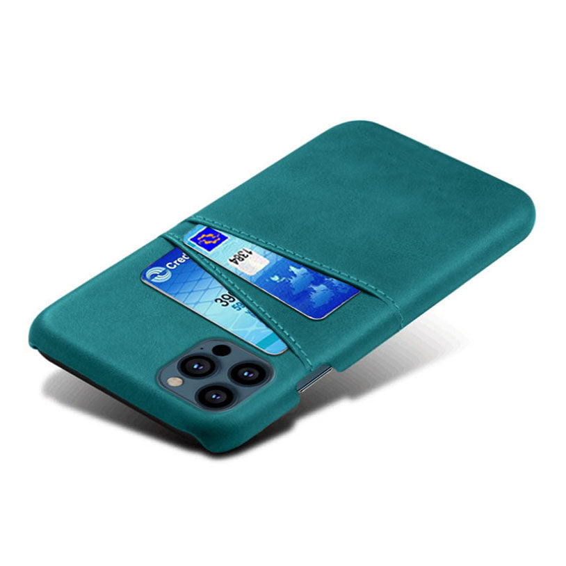 KSQ Leather Coated PC Phone Case for iPhone 13 Pro 6.1 inch, Double Card Slots Ultra Slim Protector Shell