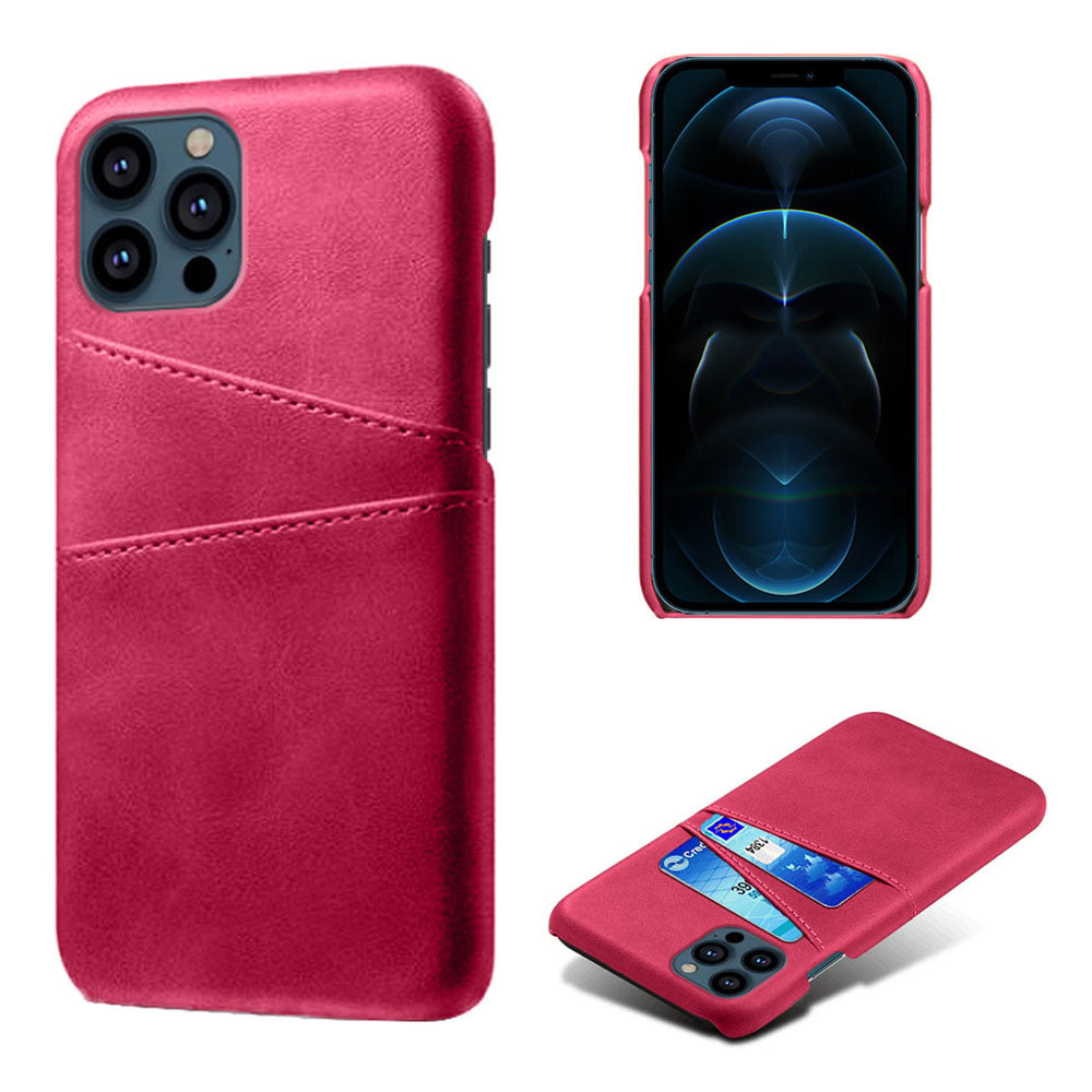 KSQ Leather Coated PC Phone Case for iPhone 13 Pro 6.1 inch, Double Card Slots Ultra Slim Protector Shell