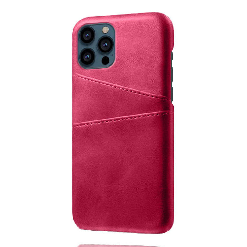 KSQ Leather Coated PC Phone Case for iPhone 13 Pro 6.1 inch, Double Card Slots Ultra Slim Protector Shell
