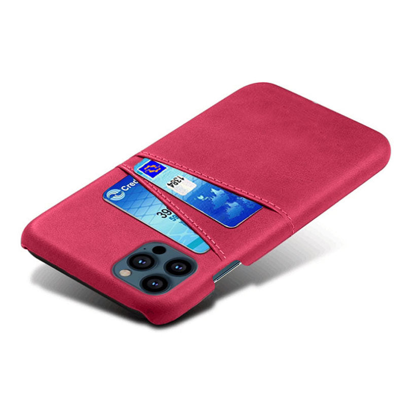 KSQ Leather Coated PC Phone Case for iPhone 13 Pro 6.1 inch, Double Card Slots Ultra Slim Protector Shell