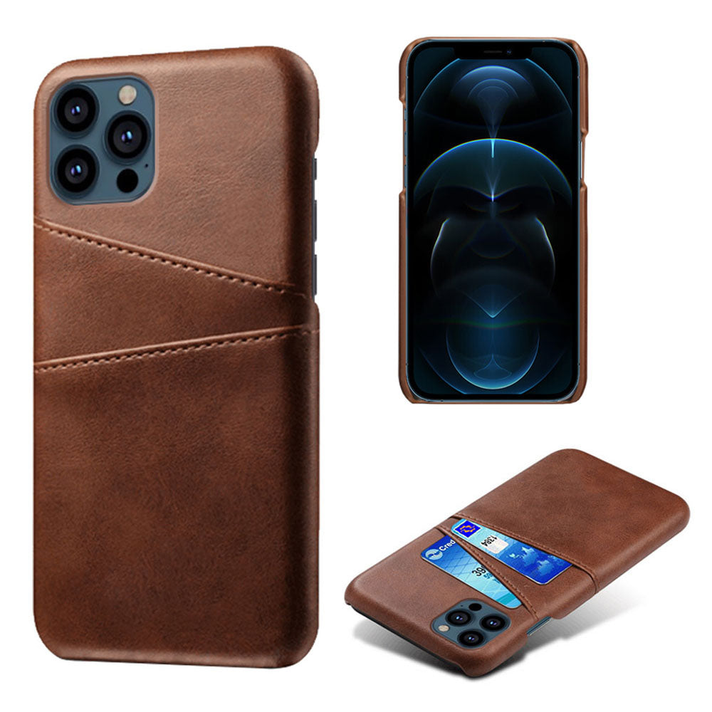 KSQ Leather Coated PC Phone Case for iPhone 13 Pro 6.1 inch, Double Card Slots Ultra Slim Protector Shell