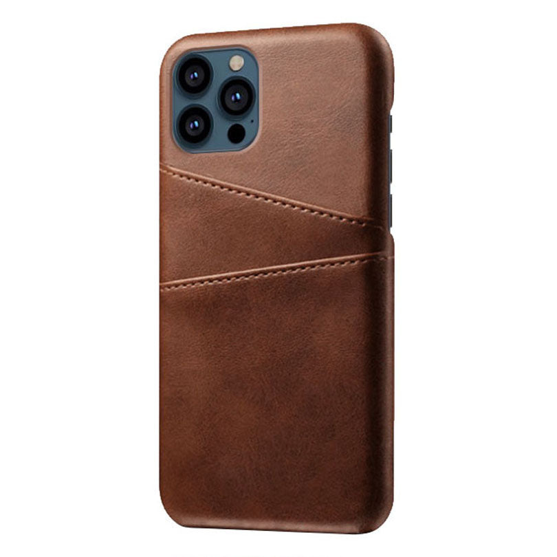 KSQ Leather Coated PC Phone Case for iPhone 13 Pro 6.1 inch, Double Card Slots Ultra Slim Protector Shell
