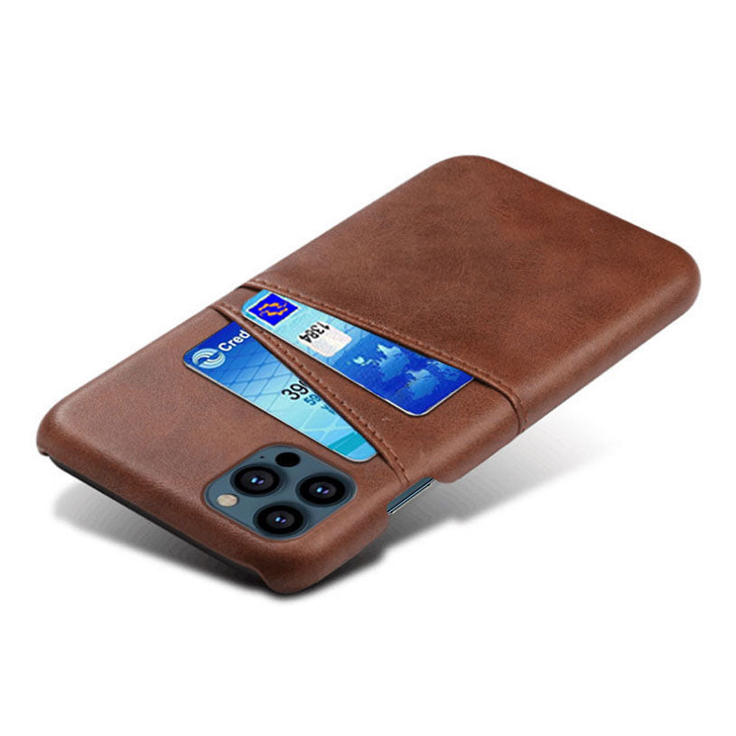 KSQ Leather Coated PC Phone Case for iPhone 13 Pro 6.1 inch, Double Card Slots Ultra Slim Protector Shell