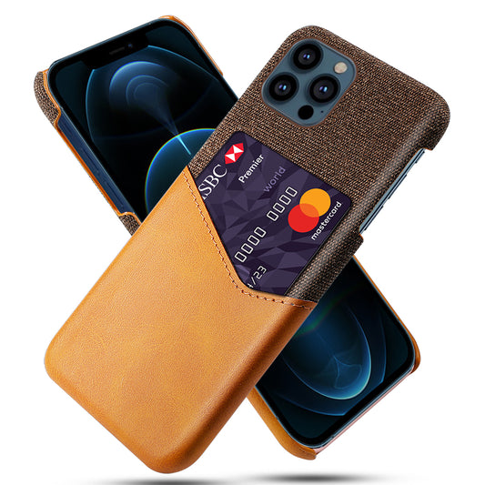 KSQ Card Holder Cloth + PU Leather Coated PC Phone Case for iPhone 13 Pro 6.1 inch