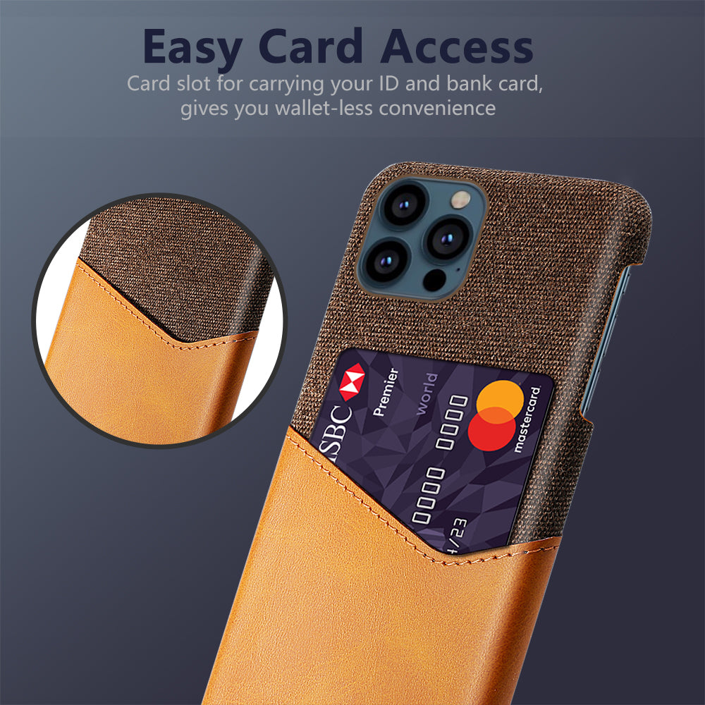 KSQ Card Holder Cloth + PU Leather Coated PC Phone Case for iPhone 13 Pro 6.1 inch