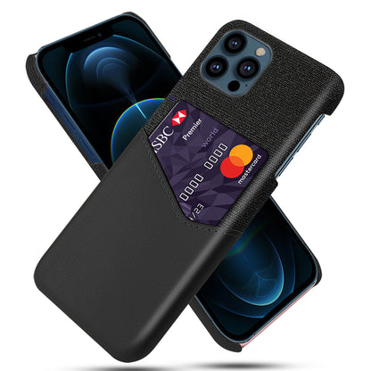 KSQ Card Holder Cloth + PU Leather Coated PC Phone Case for iPhone 13 Pro 6.1 inch
