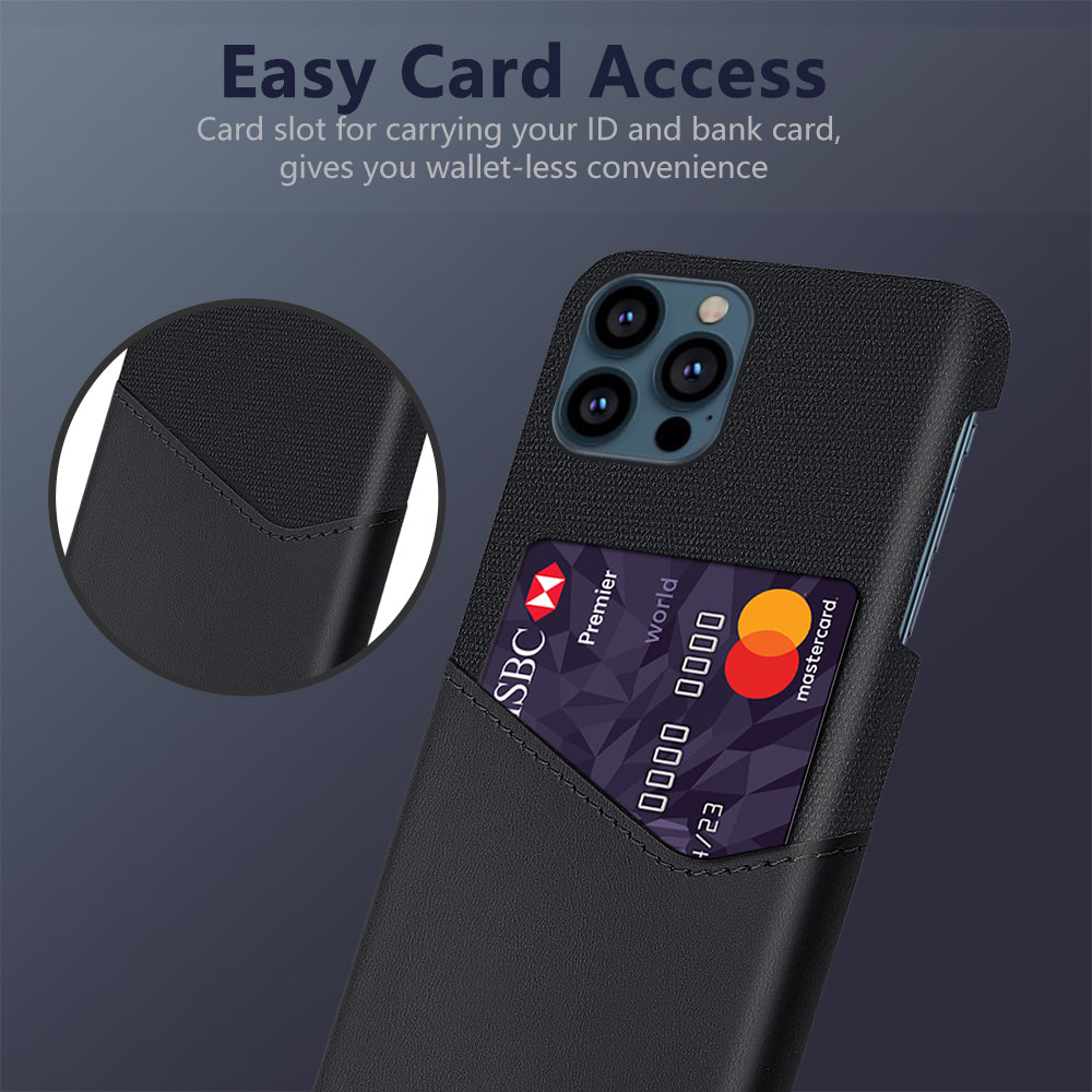 KSQ Card Holder Cloth + PU Leather Coated PC Phone Case for iPhone 13 Pro 6.1 inch