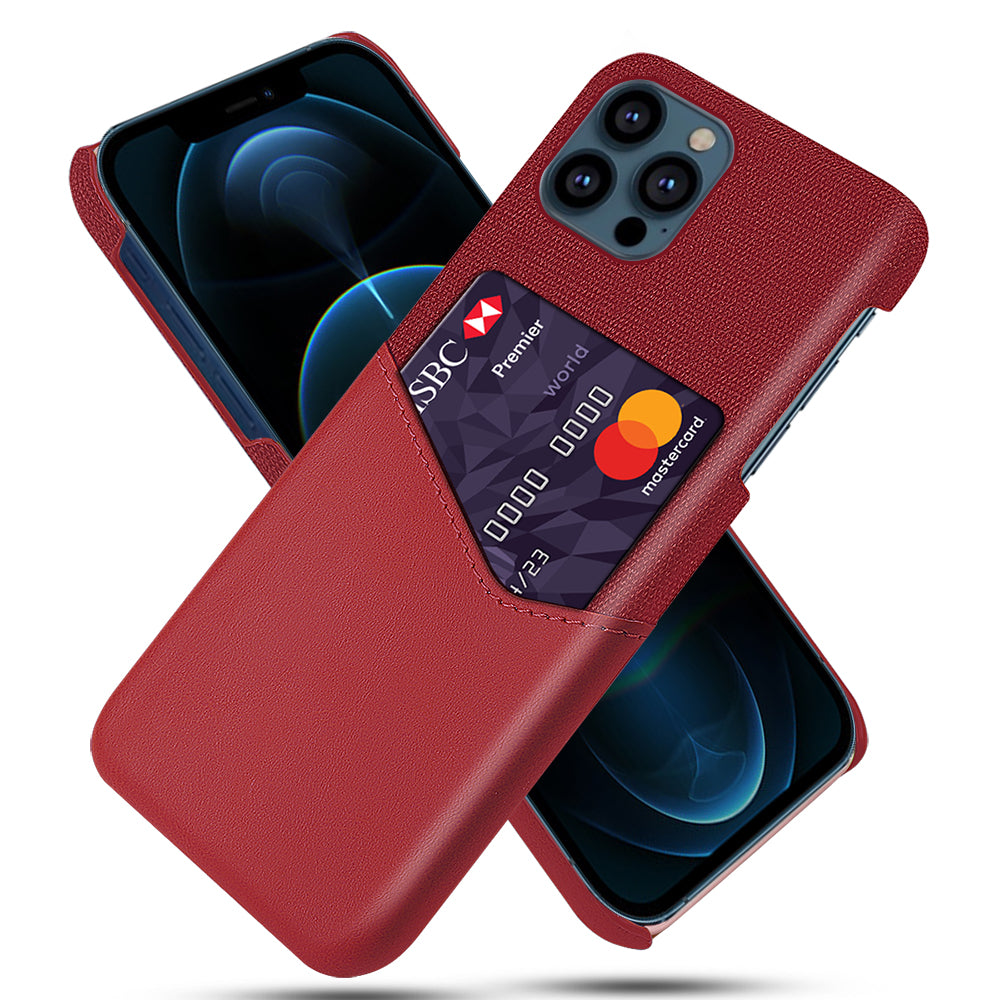 KSQ Card Holder Cloth + PU Leather Coated PC Phone Case for iPhone 13 Pro 6.1 inch