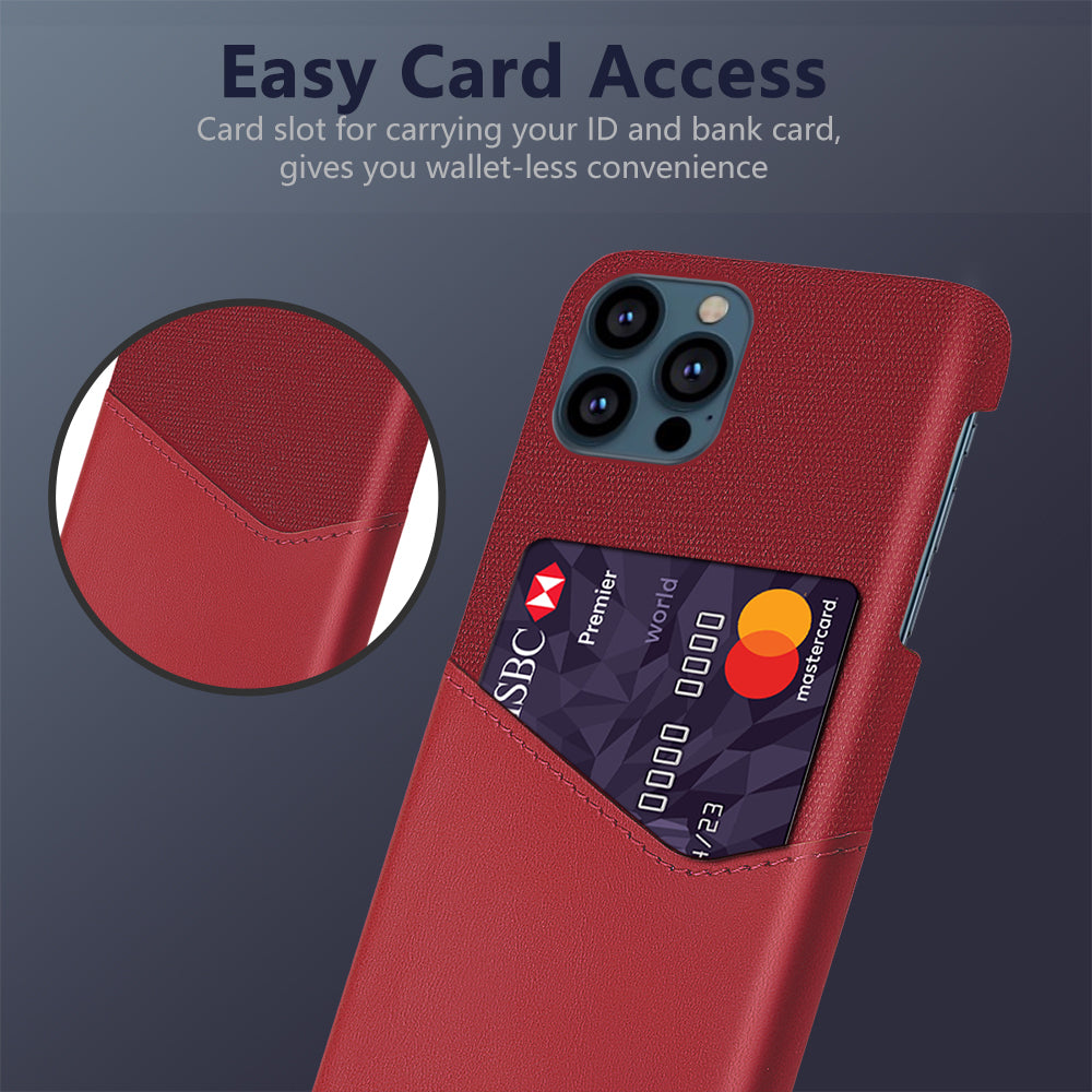KSQ Card Holder Cloth + PU Leather Coated PC Phone Case for iPhone 13 Pro 6.1 inch