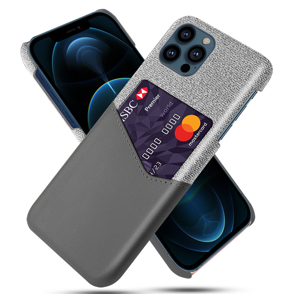 KSQ Card Holder Cloth + PU Leather Coated PC Phone Case for iPhone 13 Pro 6.1 inch