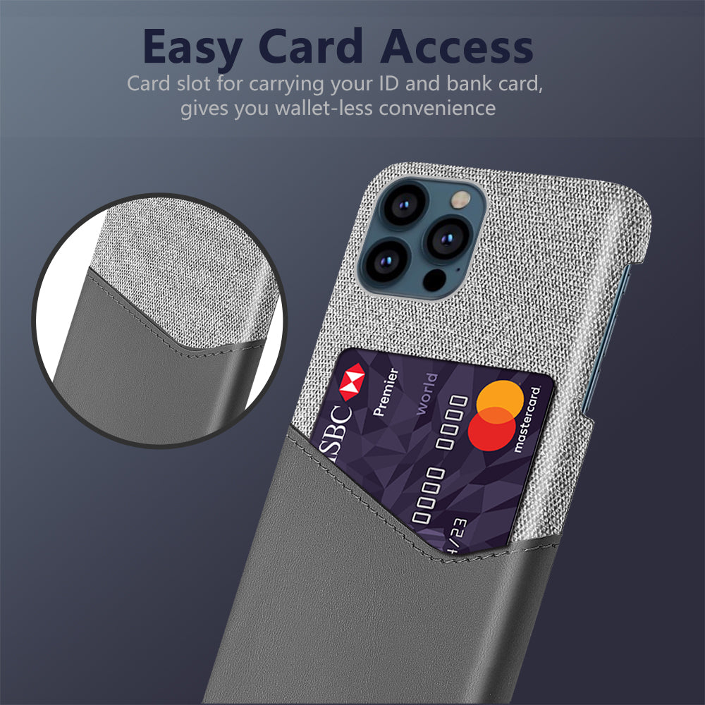 KSQ Card Holder Cloth + PU Leather Coated PC Phone Case for iPhone 13 Pro 6.1 inch