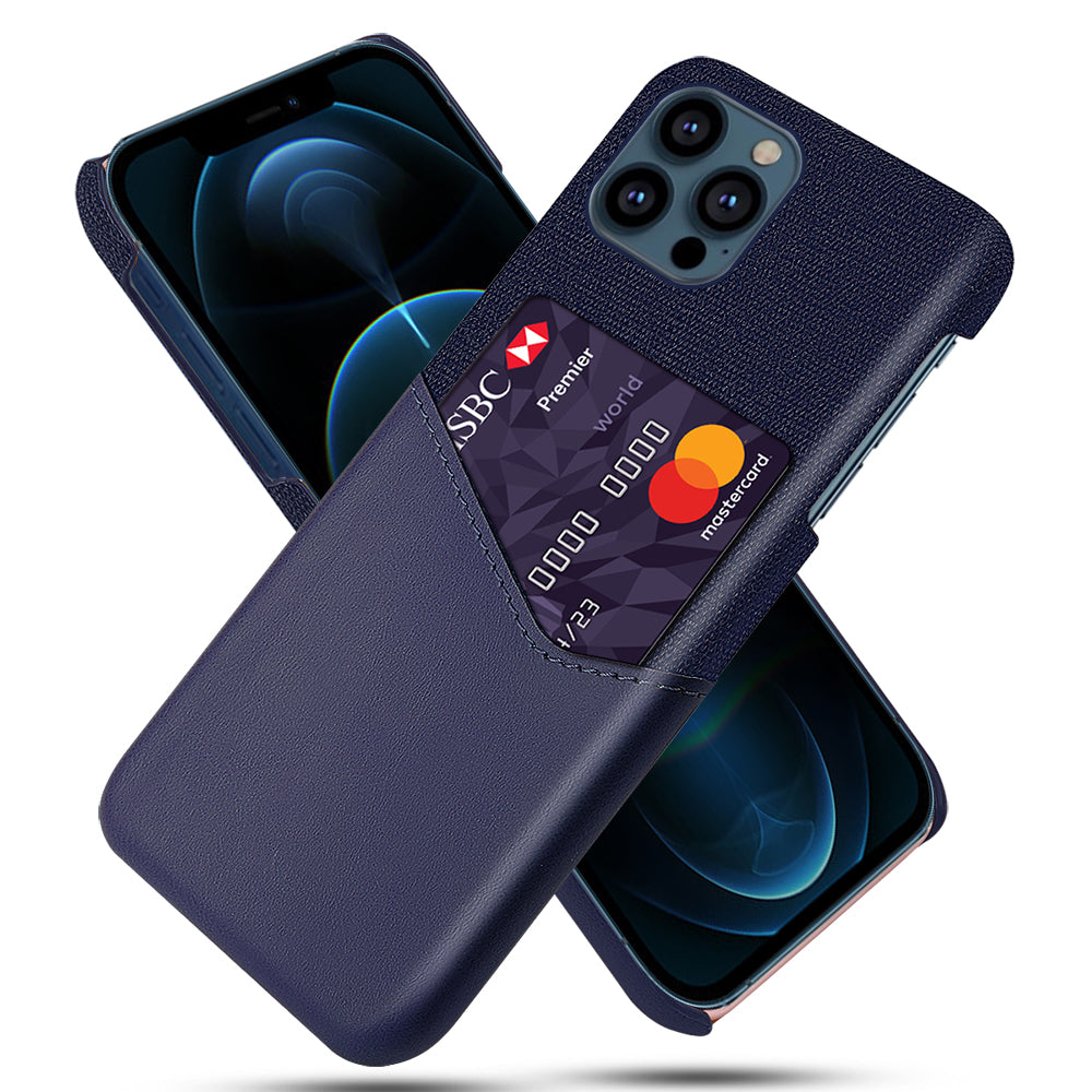 KSQ Card Holder Cloth + PU Leather Coated PC Phone Case for iPhone 13 Pro 6.1 inch