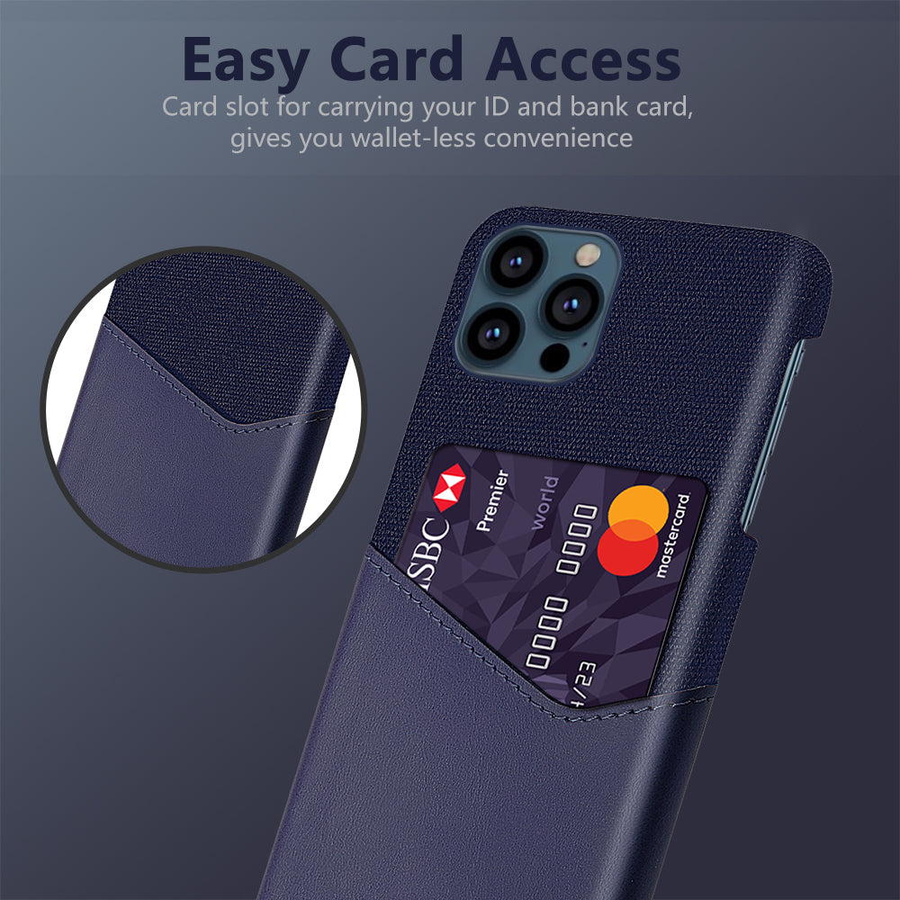KSQ Card Holder Cloth + PU Leather Coated PC Phone Case for iPhone 13 Pro 6.1 inch