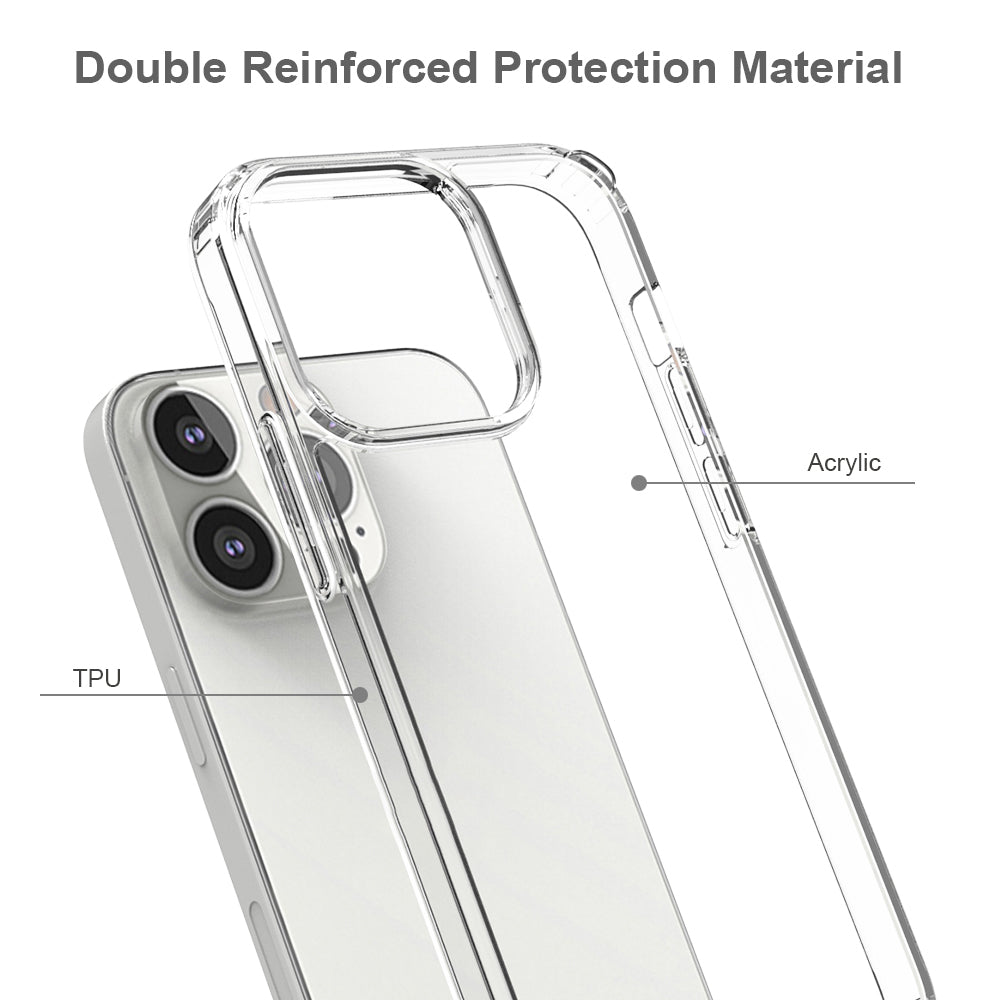 Ultra Clear Shockproof Solid Acrylic Back Reinforced Soft TPU Frame Cover for iPhone 13 Pro 6.1 inch