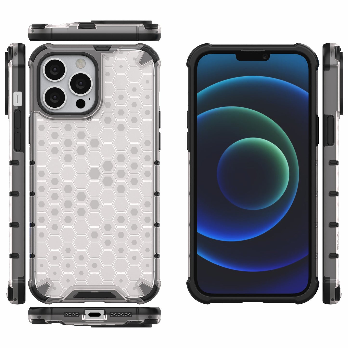Honeycomb Design TPU + PC Hybrid Case Phone Protective Cover for iPhone 13 Pro Max 6.7 inch
