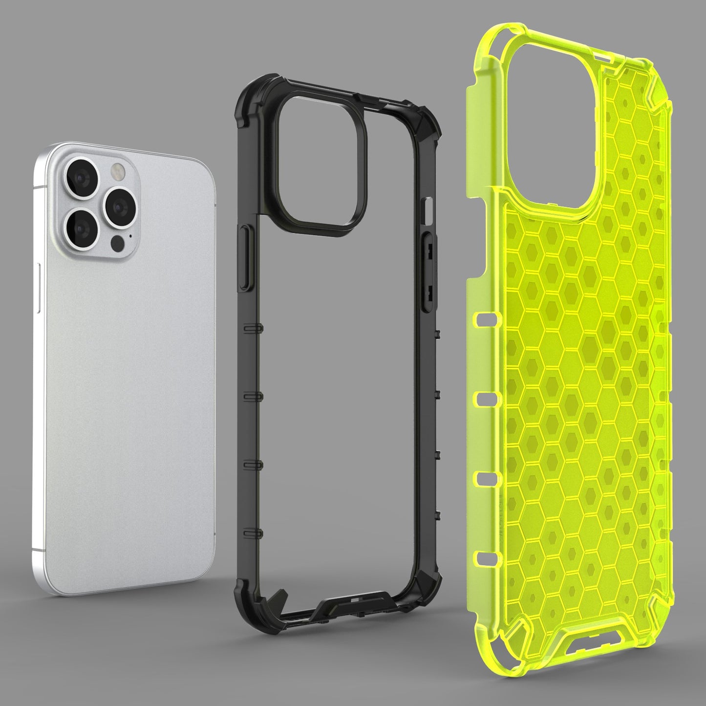 Honeycomb Design TPU + PC Hybrid Case Phone Protective Cover for iPhone 13 Pro Max 6.7 inch