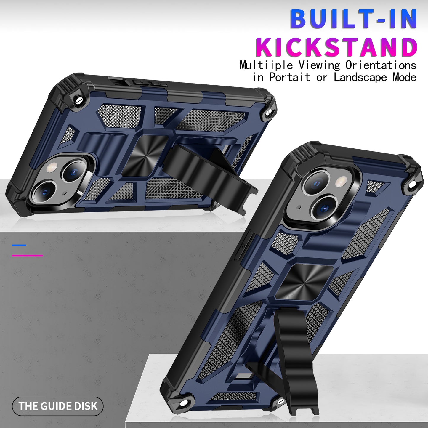 Armor PC+TPU Phone Shockproof Cover Case with Kickstand for iPhone 13 Pro Max 6.7 inch