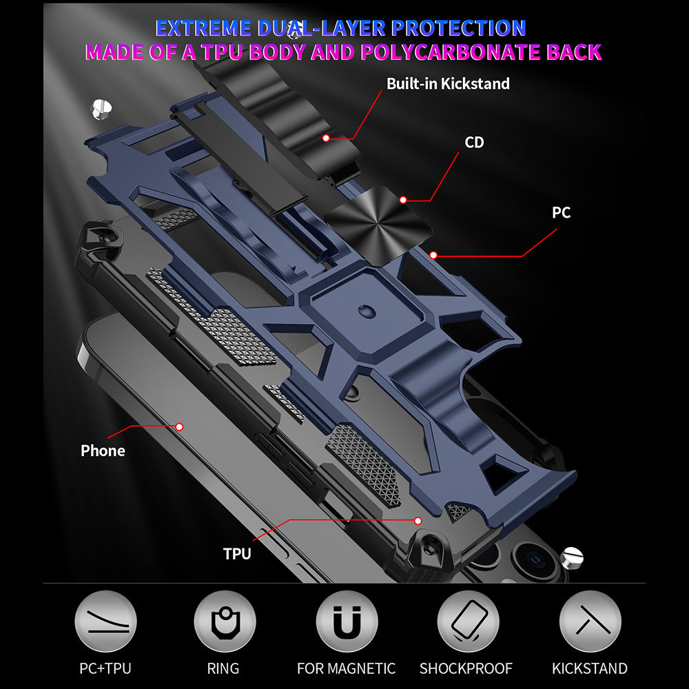 Armor PC+TPU Phone Shockproof Cover Case with Kickstand for iPhone 13 Pro Max 6.7 inch