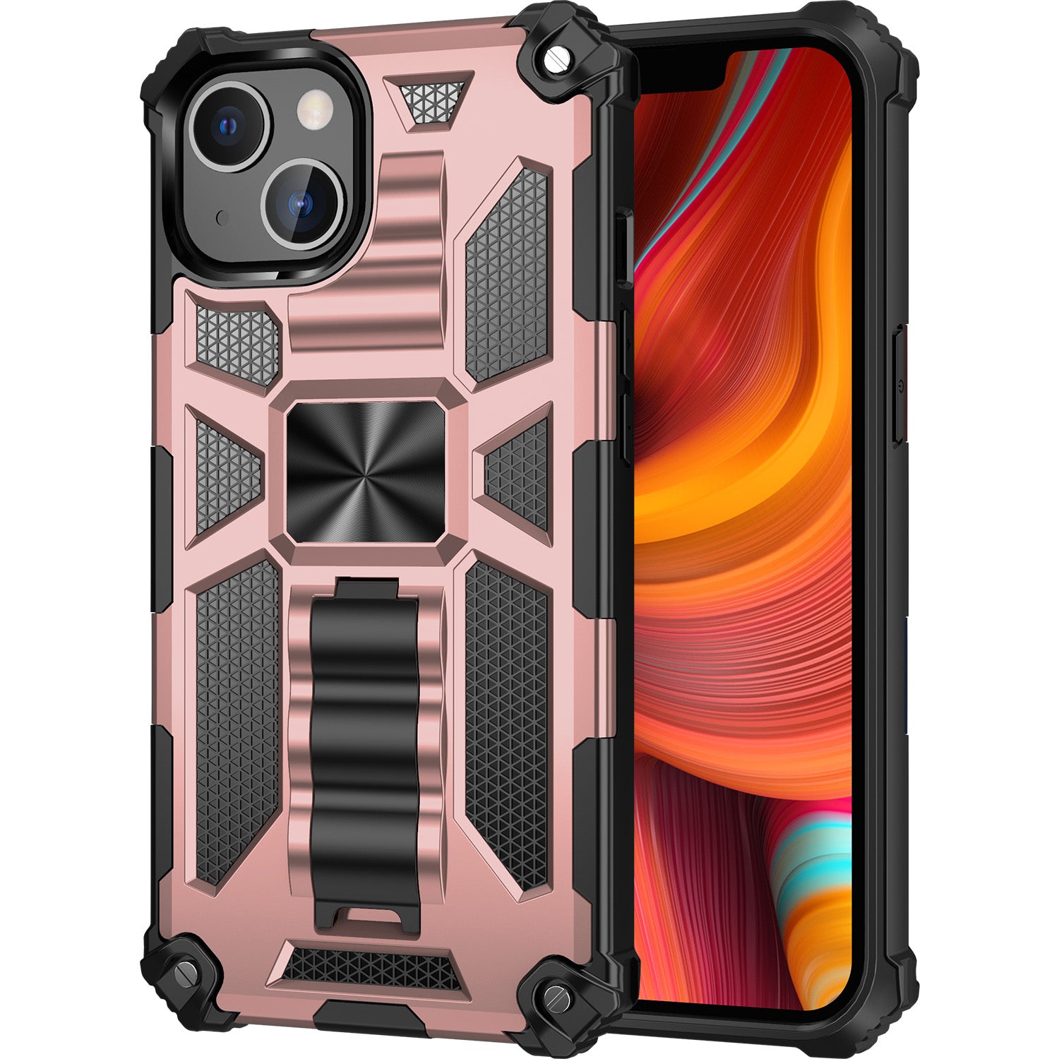Armor PC+TPU Phone Shockproof Cover Case with Kickstand for iPhone 13 Pro Max 6.7 inch
