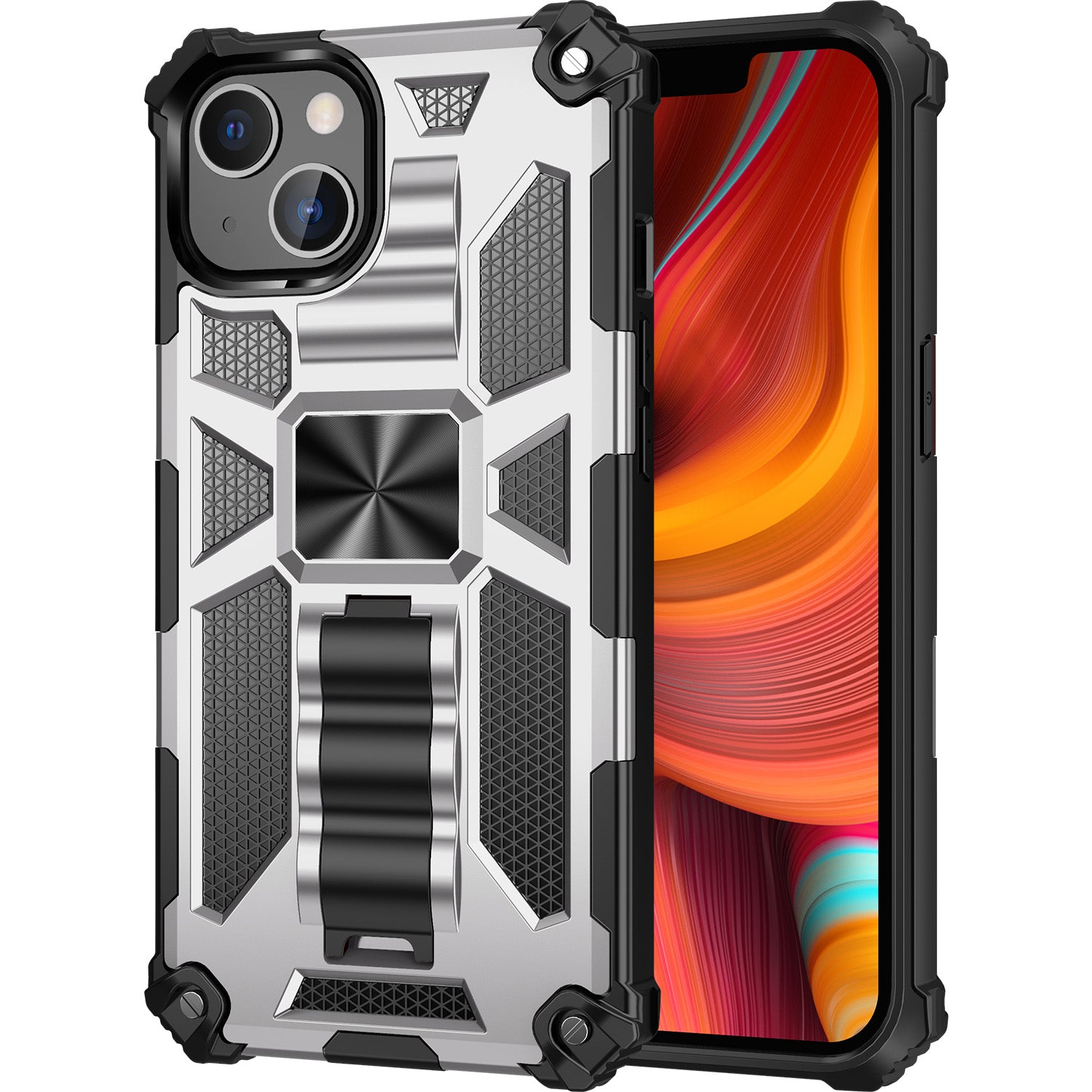 Armor PC+TPU Phone Shockproof Cover Case with Kickstand for iPhone 13 Pro Max 6.7 inch