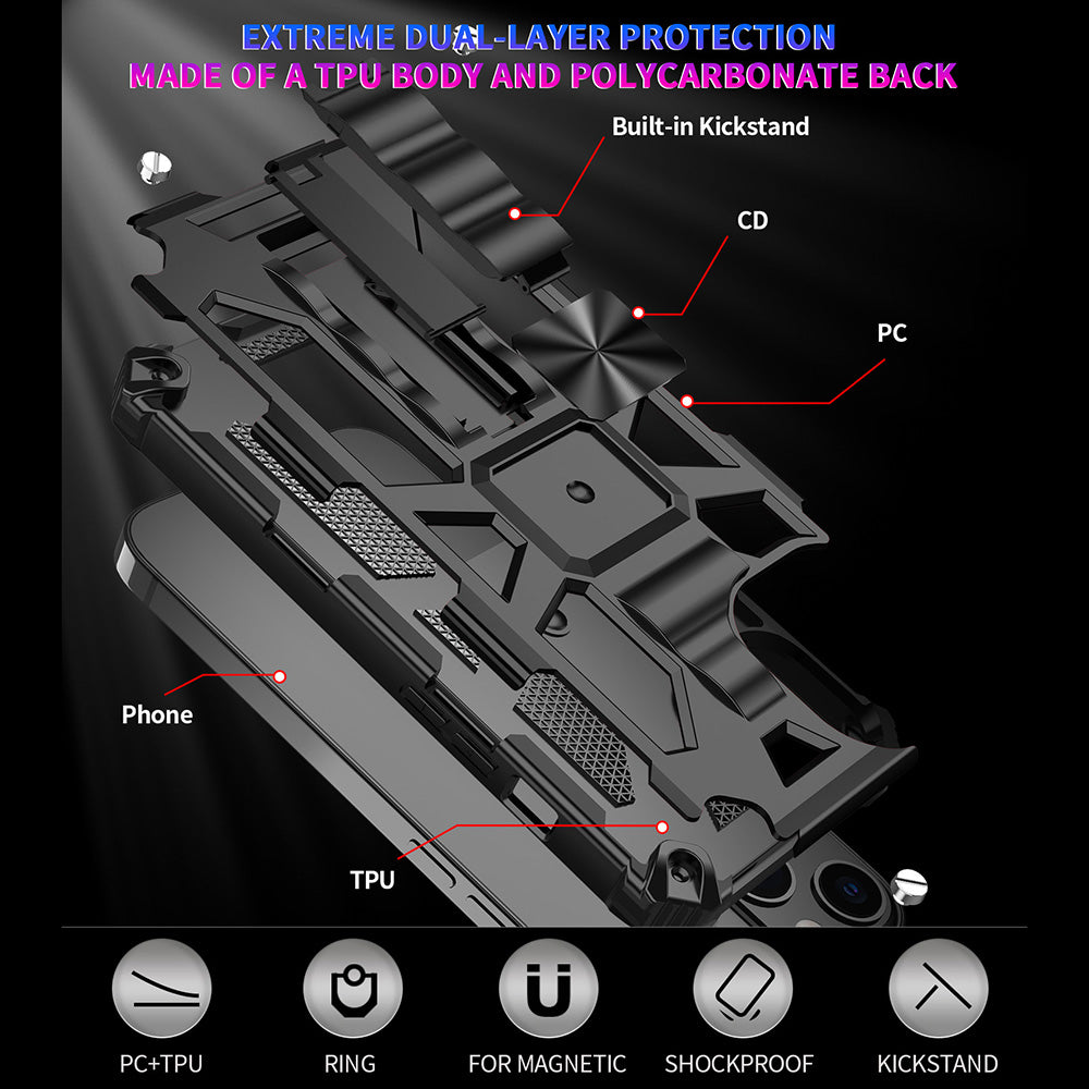 Armor PC+TPU Phone Shockproof Cover Case with Kickstand for iPhone 13 Pro Max 6.7 inch