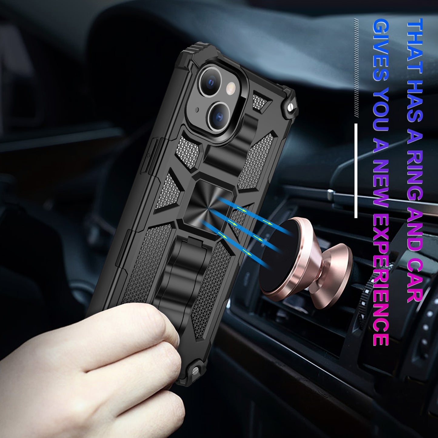 Armor PC+TPU Phone Shockproof Cover Case with Kickstand for iPhone 13 Pro Max 6.7 inch