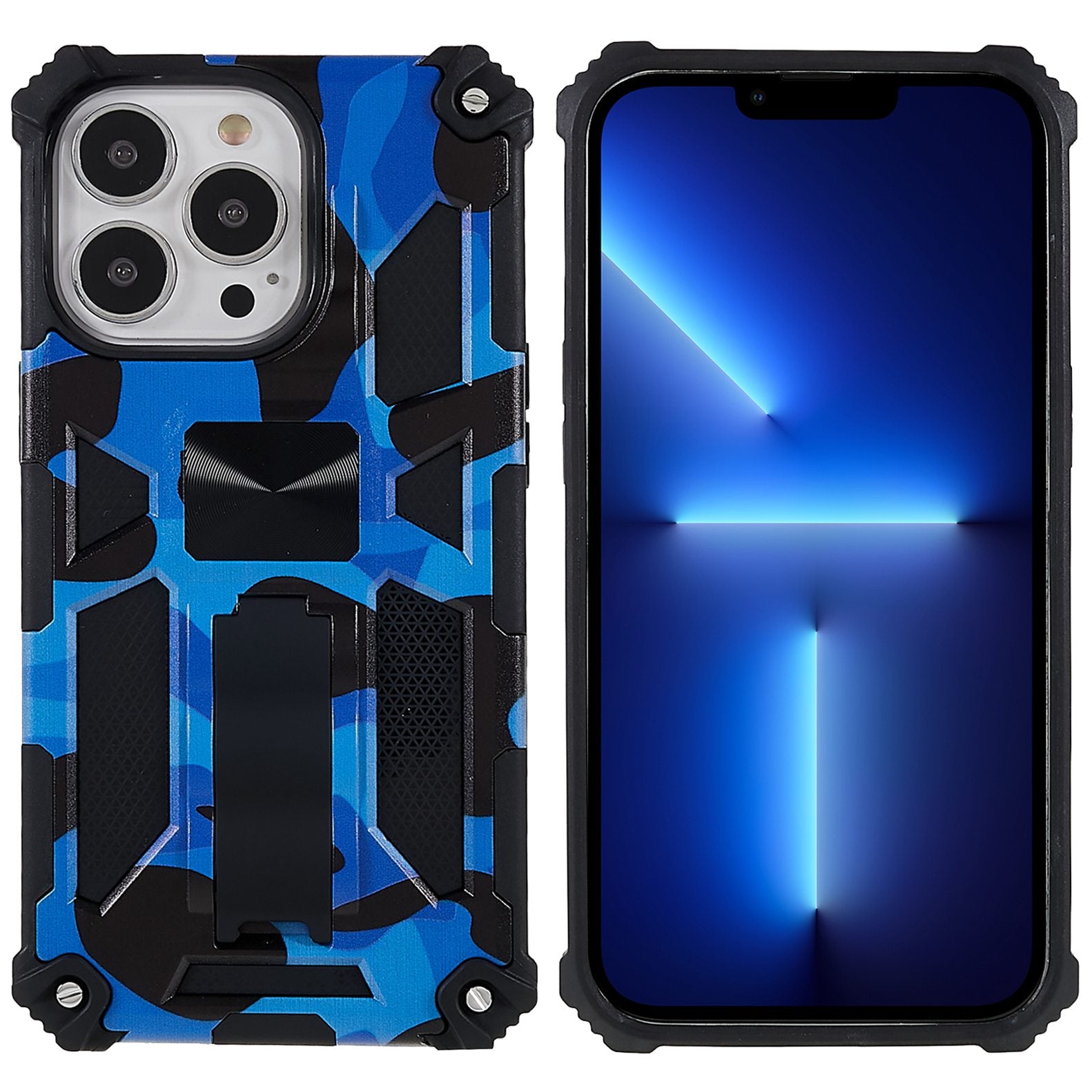Camouflage Pattern Drop-resistant Phone Case Cover with Kickstand Magnetic Sheet for iPhone 13 Pro Max 6.7 inch