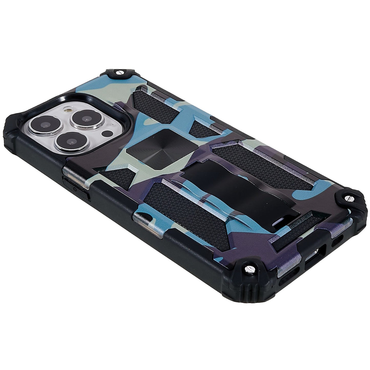 Camouflage Pattern Drop-resistant Phone Case Cover with Kickstand Magnetic Sheet for iPhone 13 Pro Max 6.7 inch