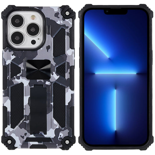 Camouflage Pattern Drop-resistant Phone Case Cover with Kickstand Magnetic Sheet for iPhone 13 Pro Max 6.7 inch