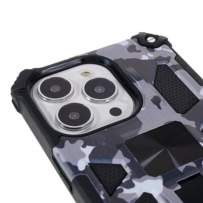 Camouflage Pattern Drop-resistant Phone Case Cover with Kickstand Magnetic Sheet for iPhone 13 Pro Max 6.7 inch