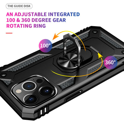 Military Grade PC TPU Shockproof Protection Case for iPhone 13 Pro Max 6.7 inch with Car Mount Rotary Ring Kickstand