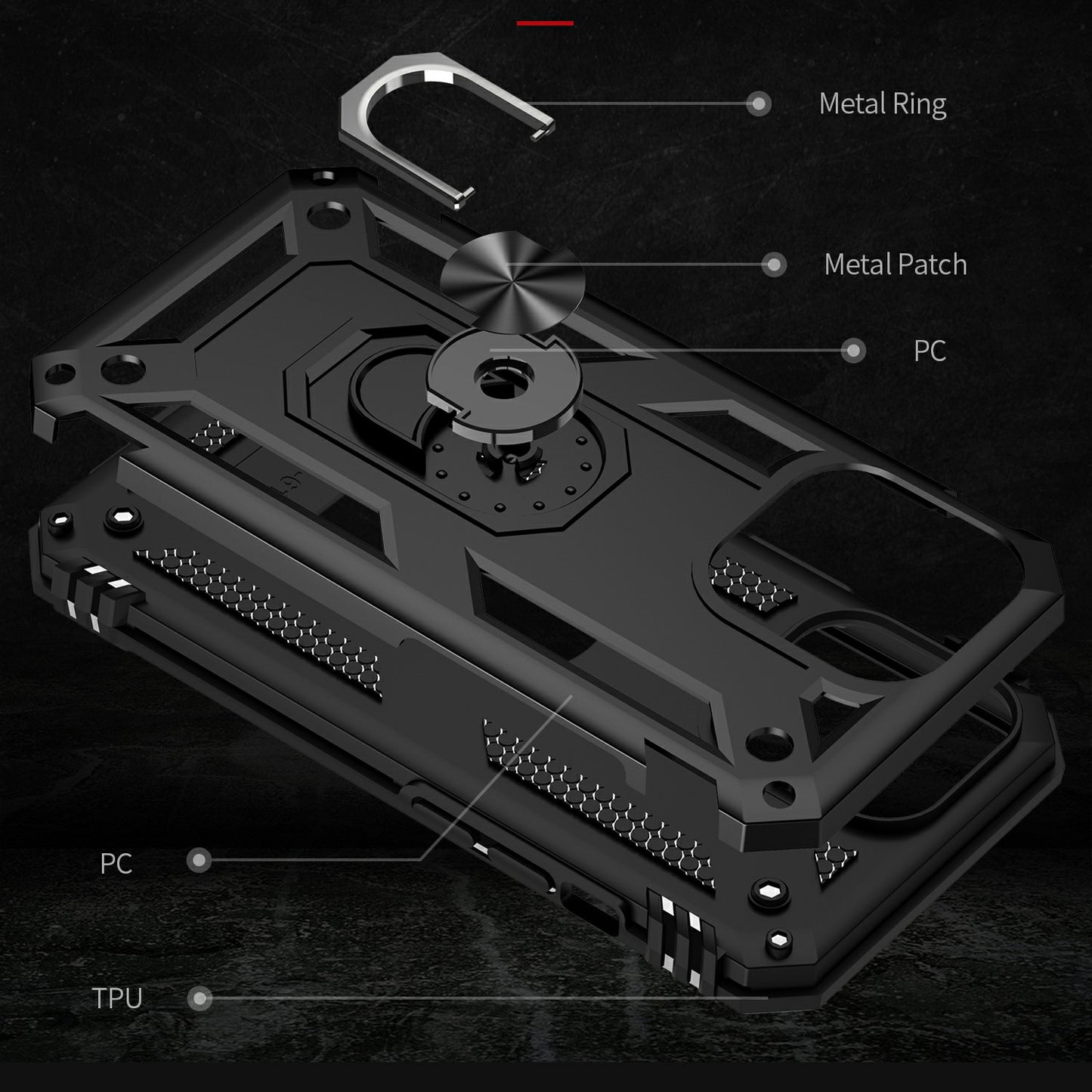 Military Grade PC TPU Shockproof Protection Case for iPhone 13 Pro Max 6.7 inch with Car Mount Rotary Ring Kickstand