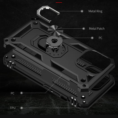 Military Grade PC TPU Shockproof Protection Case for iPhone 13 Pro Max 6.7 inch with Car Mount Rotary Ring Kickstand