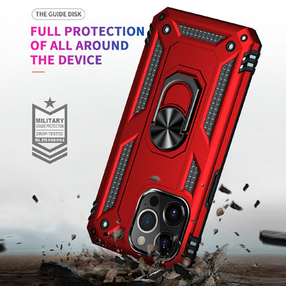 Military Grade PC TPU Shockproof Protection Case for iPhone 13 Pro Max 6.7 inch with Car Mount Rotary Ring Kickstand