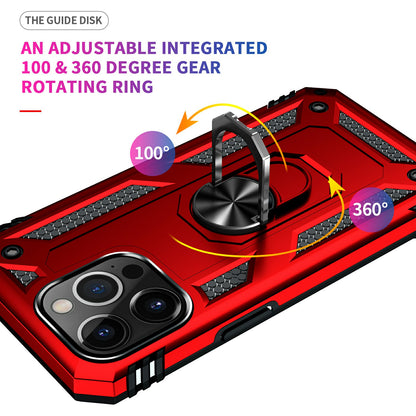 Military Grade PC TPU Shockproof Protection Case for iPhone 13 Pro Max 6.7 inch with Car Mount Rotary Ring Kickstand