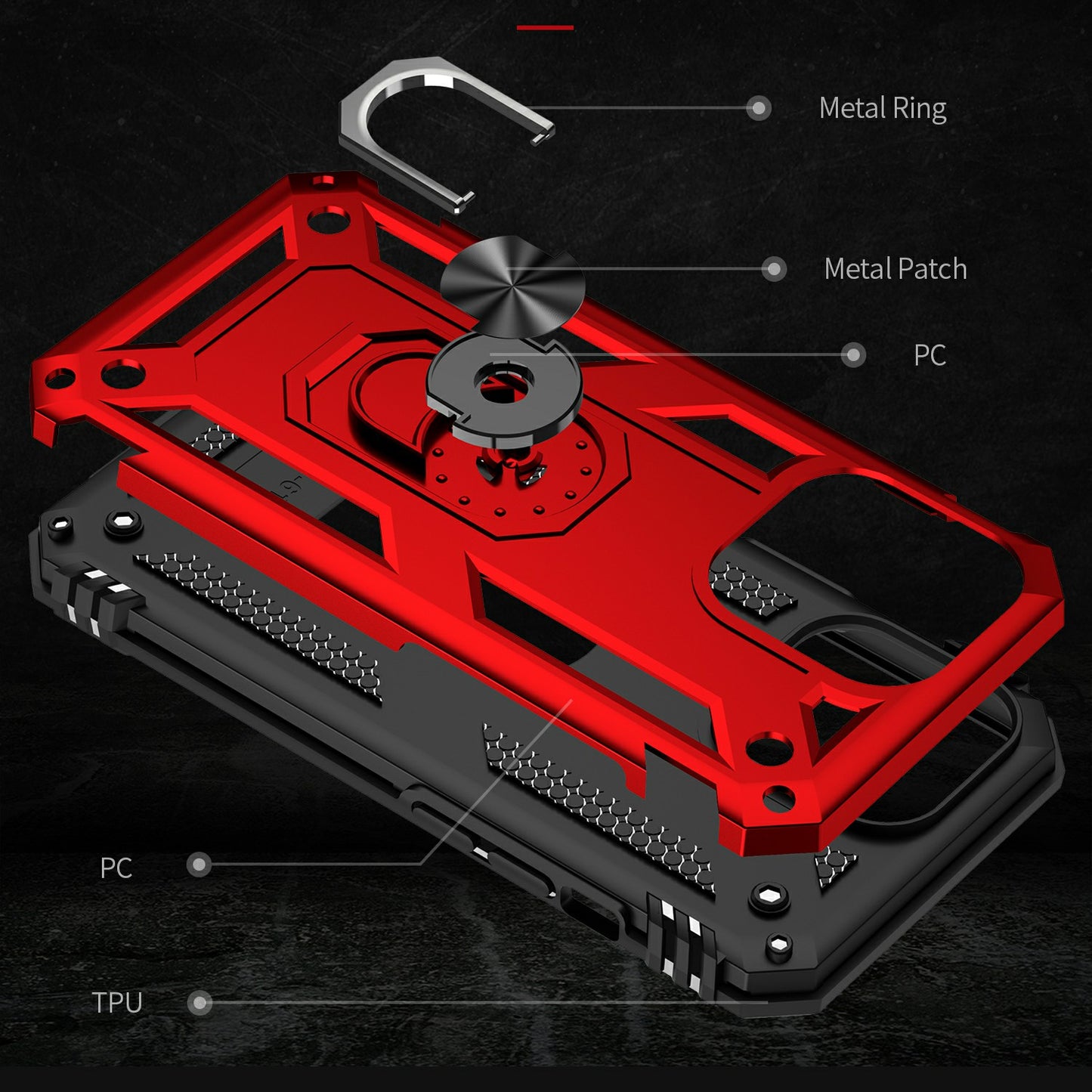 Military Grade PC TPU Shockproof Protection Case for iPhone 13 Pro Max 6.7 inch with Car Mount Rotary Ring Kickstand
